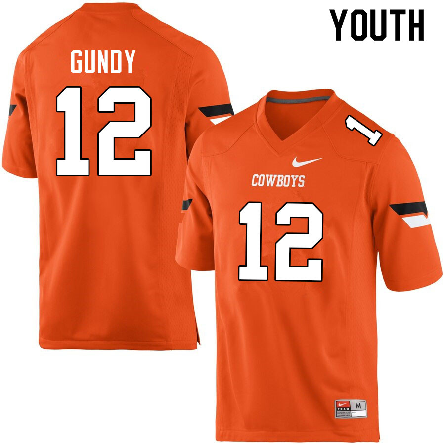 Youth #12 Gunnar Gundy Oklahoma State Cowboys College Football Jerseys Sale-Orange - Click Image to Close